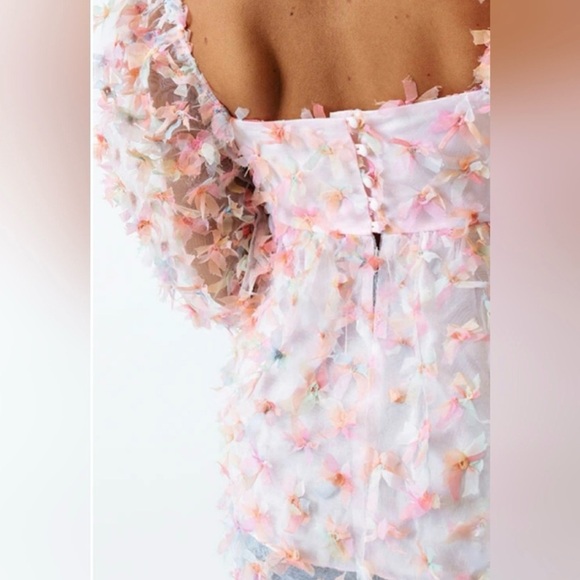 Storia 3D Butterfly Kiss Baby Doll Mesh Sheer Top Pink Rainbow Women's Size M - Picture 8 of 12